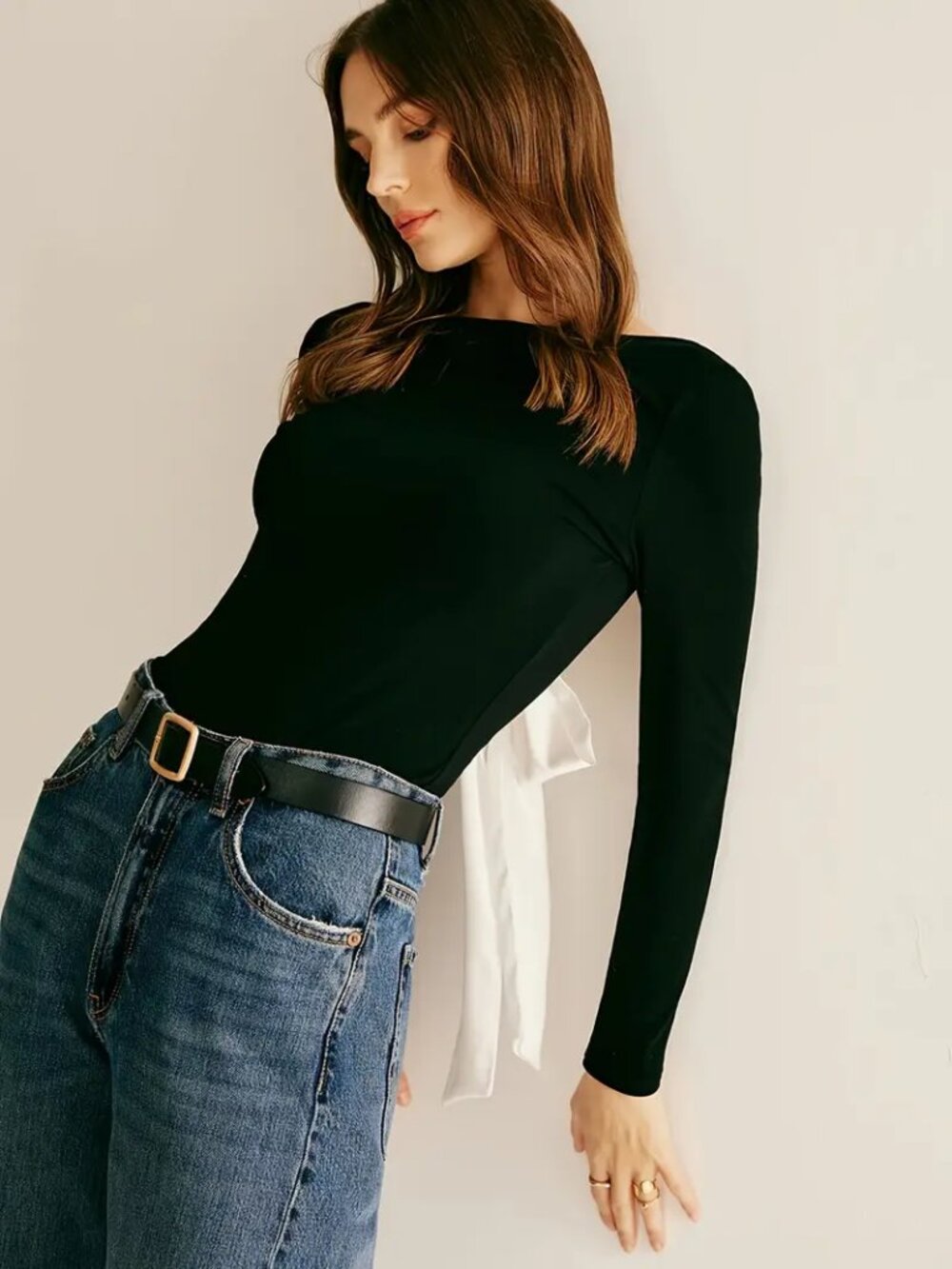 Backless Long Sleeve Shirt With Large Bow Size Small